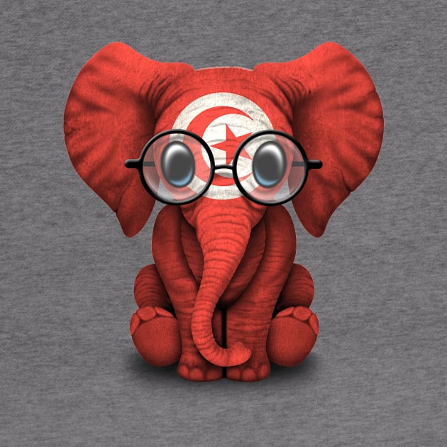 Baby Elephant with Glasses and Tunisian Flag by jeffbartels